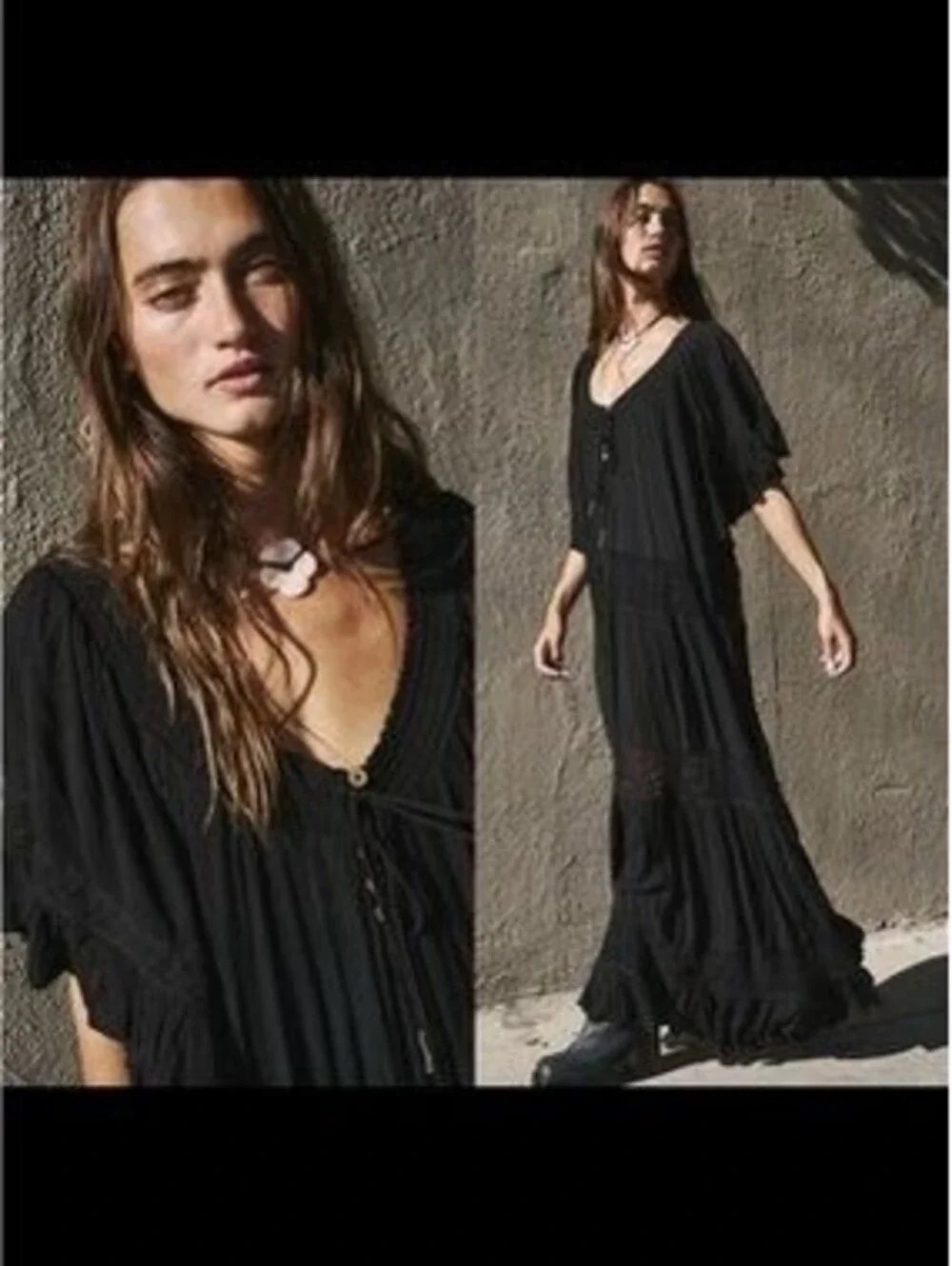 Free People Dream On Maxi Dress ruffle flutter sleeves lace panel SIZE XS #1355